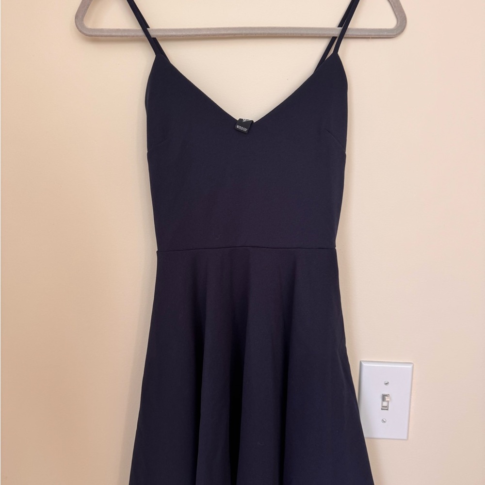 Elegant Navy Blue Spaghetti Strap Dress
